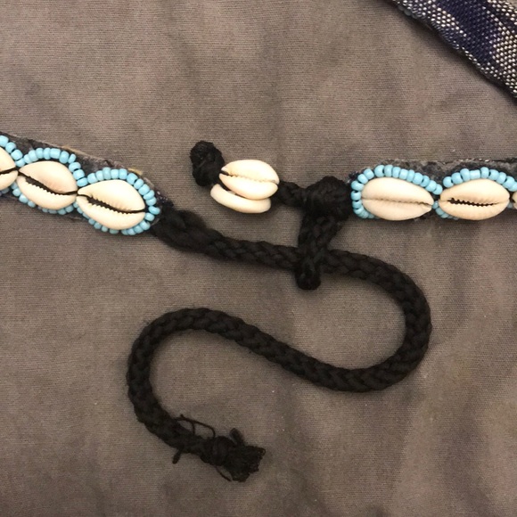 Boho White shell, Aqua bead and cloth tie belt 35” - Picture 4 of 5
